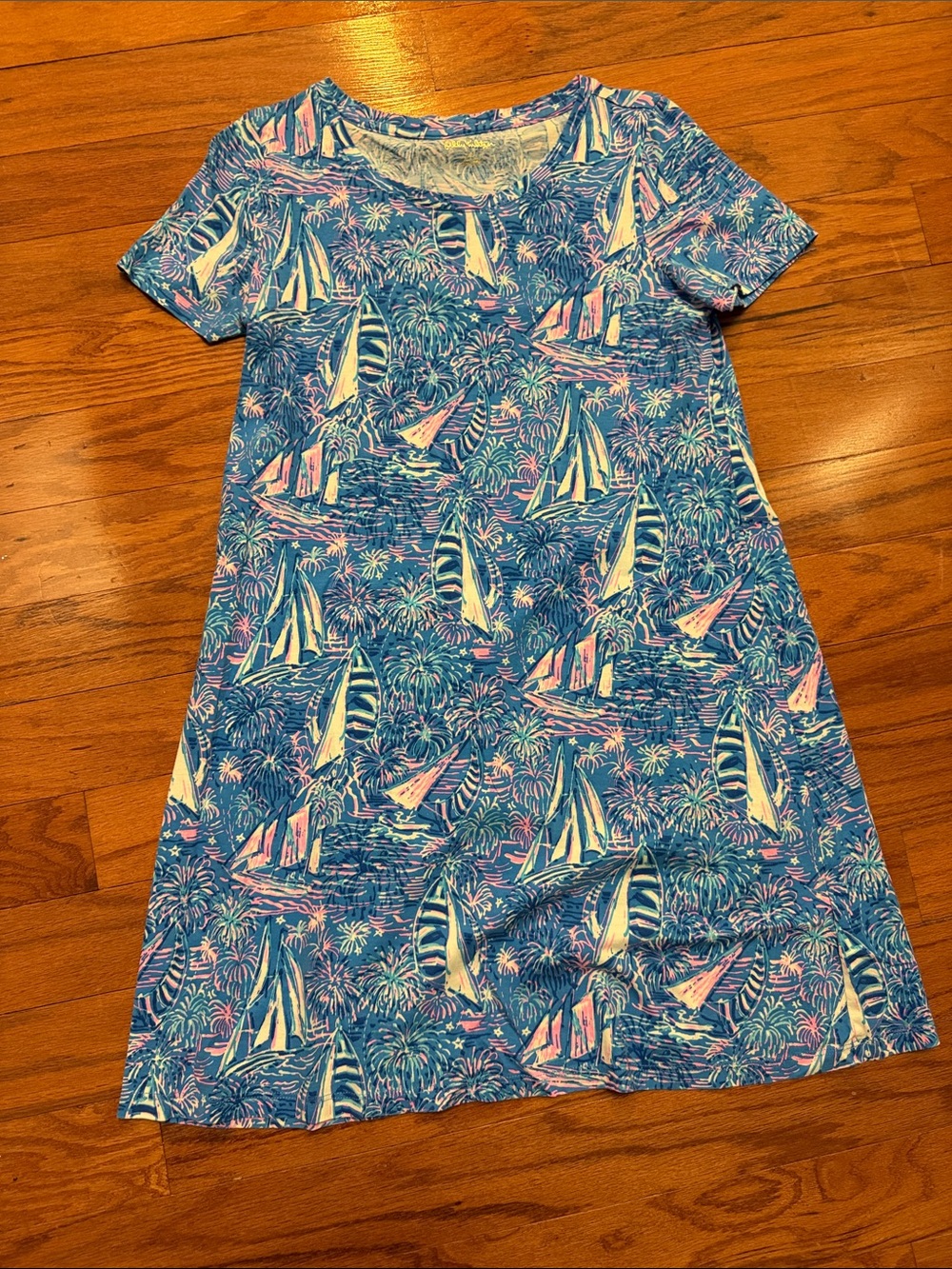 Lilly Pulitzer Blue & Pink sailboat and fireworks Print Dress